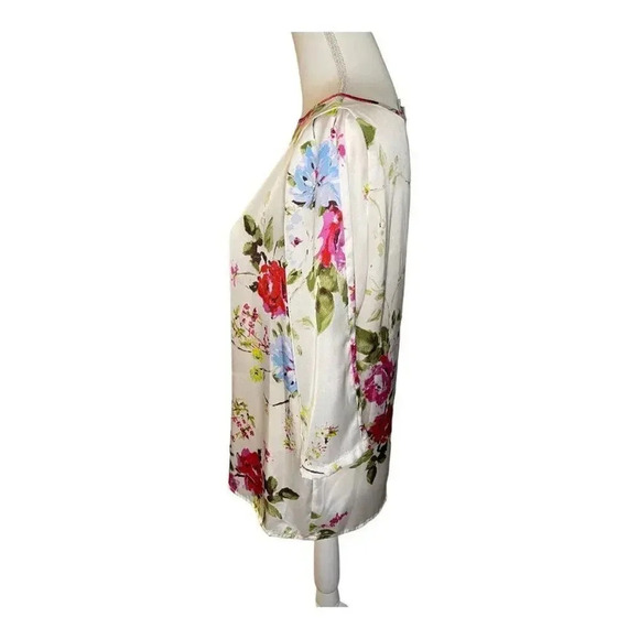 Tahari ASL Women’s XS Boatneck Floral‎ 3/4 Sleeve Blouse Spring - Picture 2 of 6